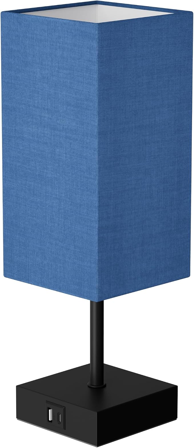 Bedside Table Lamp for Bedroom with 2USB Ports, 14-Inch, NavyBlue | USB A+C Ports, Touch 3-Way Dimmable LED Bulb Included Fabric Lampshade Metal Base Small Nightstand Lamp for Desk Living Room - Image 8