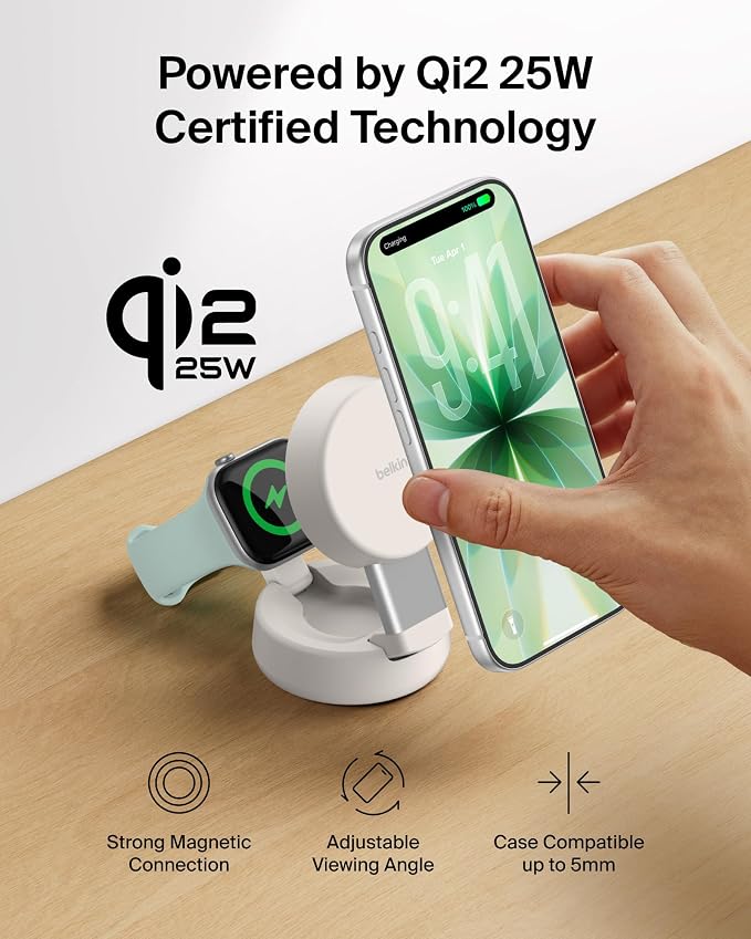 Belkin Qi2.2 25W Wireless 2 in 1 iPhone Charger, Fast Charging for Travel | Fast Charging, MagSafe Compatible, iPhone 17/16/15, Apple Watch, Travel Charger, Magnetic - Image 6