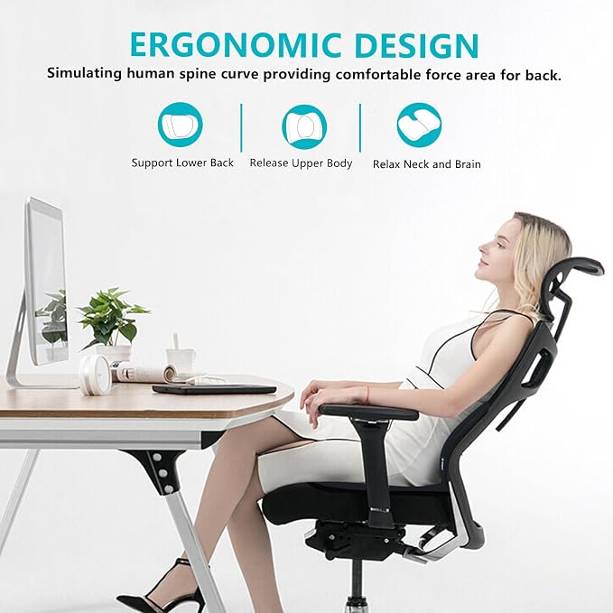 Car Seat Cushion and Back Support for Office Chair Memory Foam Chair Cushions Pressure Relief Seat Pads with Gel Massage Point Lumbar Support Relief Sciatica & Tailbone (Light Black) - Image 6