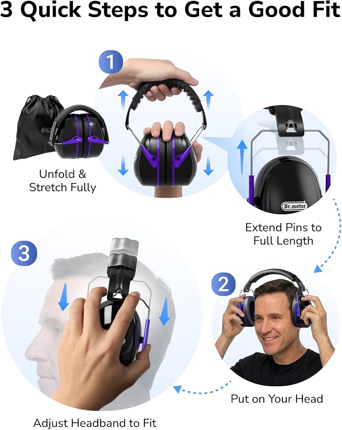 Dr.meter Ear Protection for Gun Range, 31dB SNR Noise Reduction Safety Ear Muffs, Hearing Protective Noise Cancelling Headphones for Autistic Kids Adults Earmuff for Mowing Monster Jam - Image 10