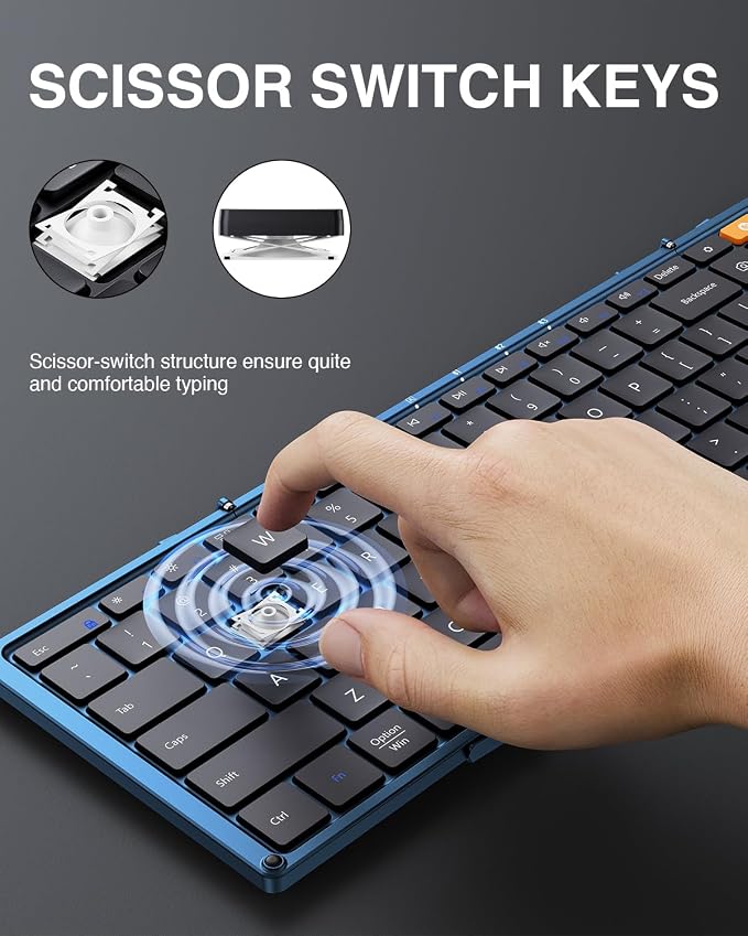 ProtoArc XK01 Full-Size Foldable Bluetooth Keyboard for Travel, Blue | 105 keys, number pad, 0.65in keycaps, 3-device Bluetooth 5.1 switching, USB-C charging, for laptop tablet phone - Image 6