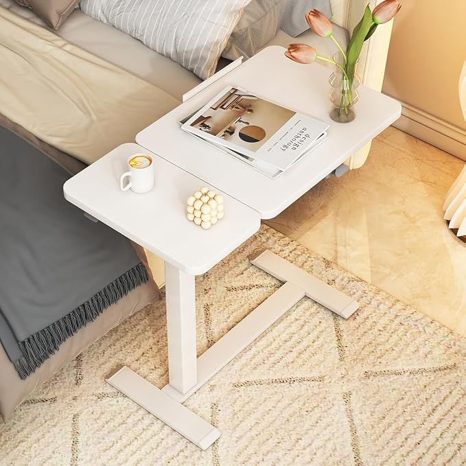 Height Adjustable Rolling Laptop Desk, Portable Mobile Standing Workstation with Tiltable Top for Home Office Classroom, White - Image 2
