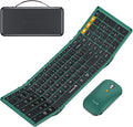 ProtoArc XKM01 Full-Size Foldable Keyboard Mouse Combo for Travel - Green | 105-key keyboard, slim mouse, hard case and phone stand; 3-device Bluetooth & 2.4G switching, for travel office use by ProtoArc
