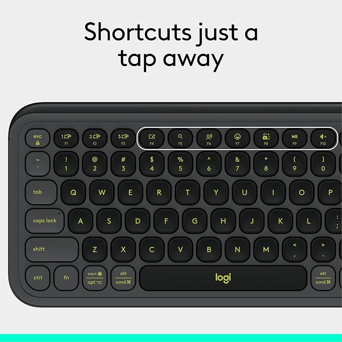 Logitech POP ICON Keys Wireless Bluetooth Keyboard - Graphite and Green | Comfortable typing, Bluetooth, programmable keys, easy-switch up to 3 devices, for laptop, tablet, PC - Image 9