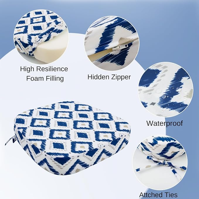 idee-home Outdoor Chair Cushions Set of 2, 19" x 19" D-Shaped | Thick Outdoor Seat Cushions Waterproof Patio Furniture with Ties Dining Pads - Image 2