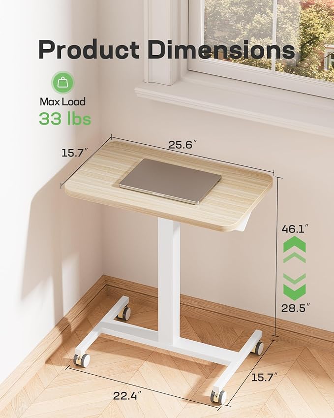 Marsail Mobile Standing Desk, Wider Height Adjustable Computer Desk, Rolling Sit Stand Desk with 4 Lockable Wheels, Ergonomic Desk for Home Office and Classroom, Natural - Image 2