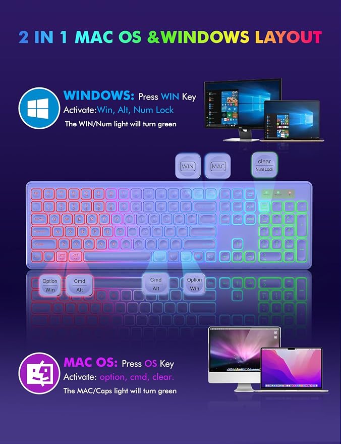 Wireless Keyboard and Mouse Combo with RGB Backlit, Rechargeable | Light Up Letters, Full-Size, Soft Typing, Sleep Mode, 2.4GHz Quiet Keyboard Set for Mac, Windows, Laptop, PC, Trueque KM42Pro - Image 8