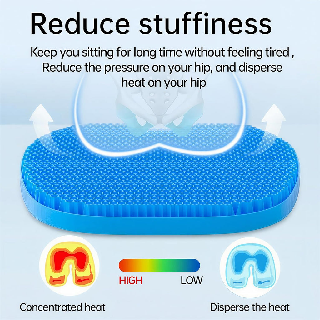 Gel Seat Cushion for Long Sitting, Double Thick Office Desk Home Wheelchair Seat Cushions, Gel Cooling Game Chair Pads for Car Truck Driver - Image 4