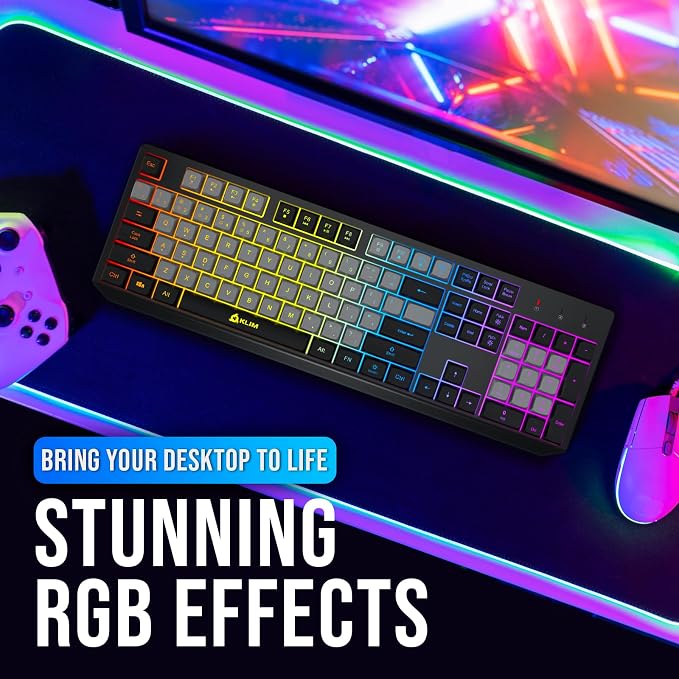 KLIM Chroma Wireless Keyboard – RGB Backlit Gaming, Rechargeable Battery, PC Keyboard, Durable & Water-Resistant, Compatible with PS4, PS5 & Mac - Black - Image 8