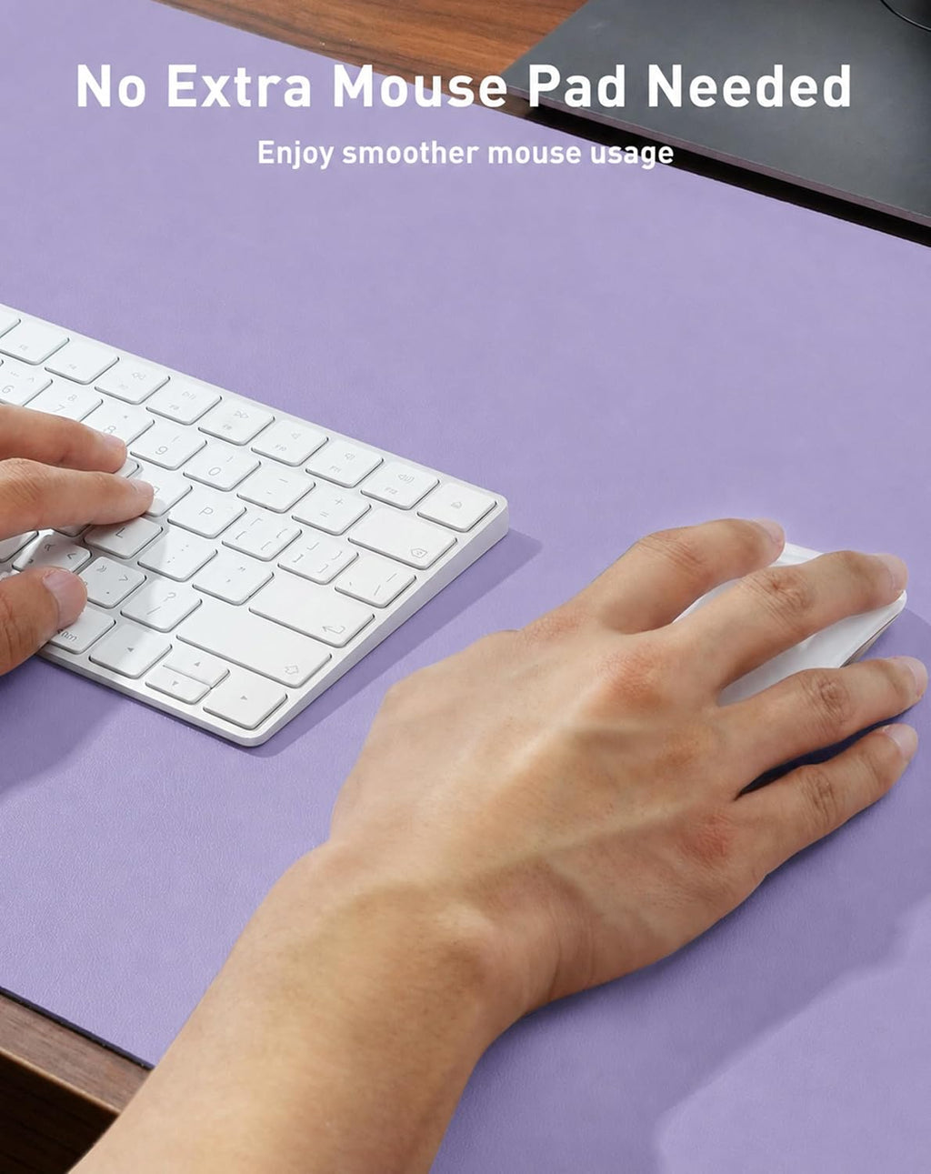 Aothia Faux Leather Desk Mat Mouse Pad, 40" x 24", Light Purple - Image 5