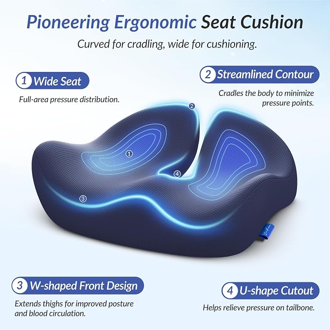 Contoured Ergonomic Seat Cushion for Effective Pain Relief, Non-Slip | Office Chair Cushion for Sciatica, Back, Tailbone Pain Relief, High-Density Memory Foam Car Seat Cushion for Sitting Comfort - Image 3