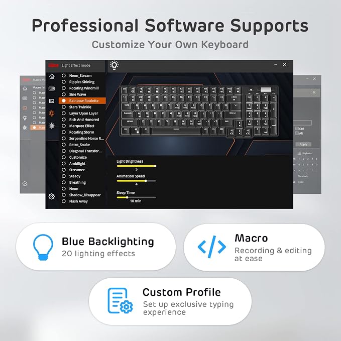 RK ROYAL KLUDGE RK96 RGB Wireless Mechanical Gaming Keyboard w/Wrist Rest | 90% 96 Keys Hot Swappable Mechanical Keyboard, 3-Mode BT5.0/2.4G/USB-C, Volume Control, Software Support & Massive Battery - Image 7
