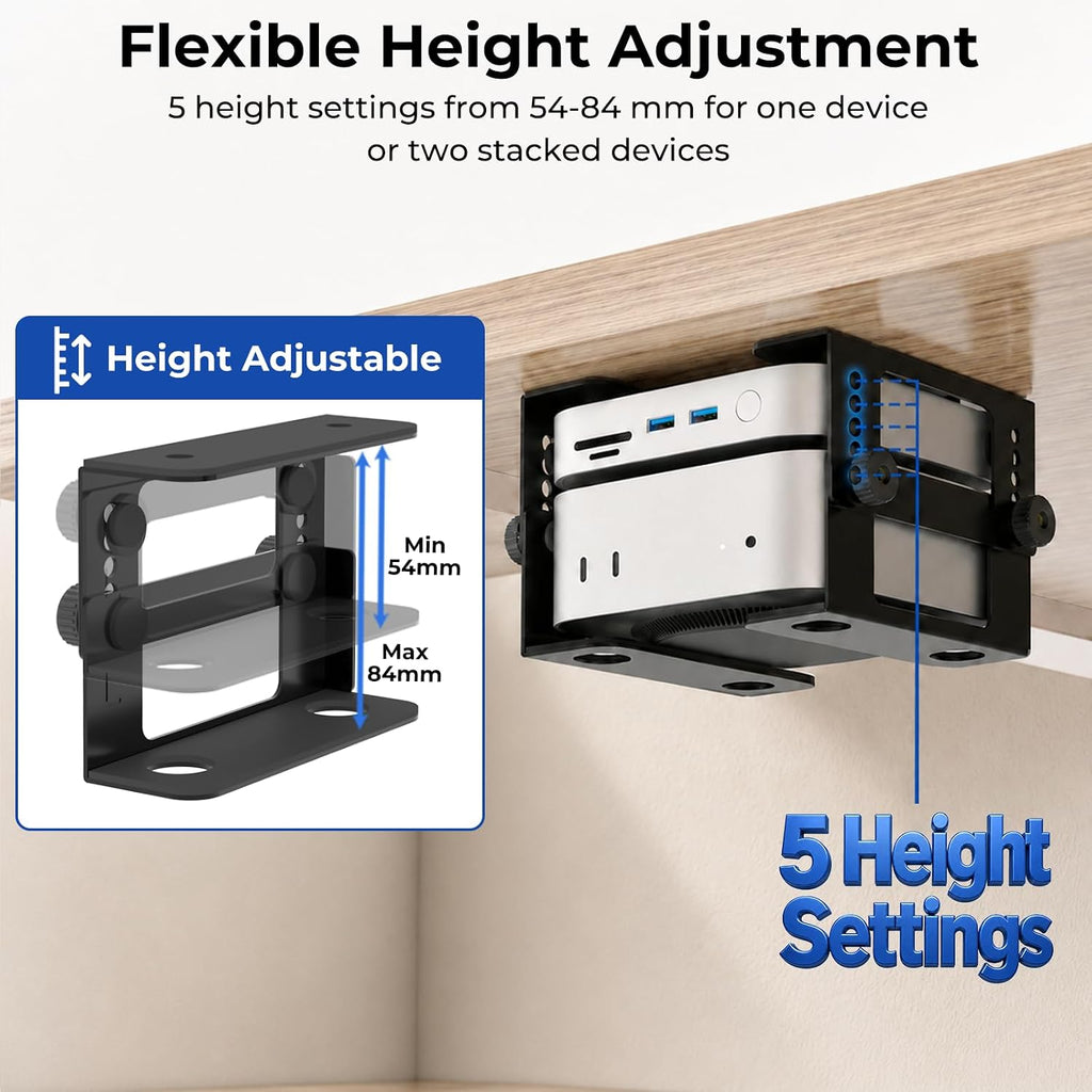 Adjustable Under Desk Mount for Mini PC Under Desk Holder for Mac Mini, Business Mini Desktop Computers 5-level Adjustable Height from 2.13–3.31 in Mini CPU Mounting Bracket with Screws and Cable Ties - Image 3