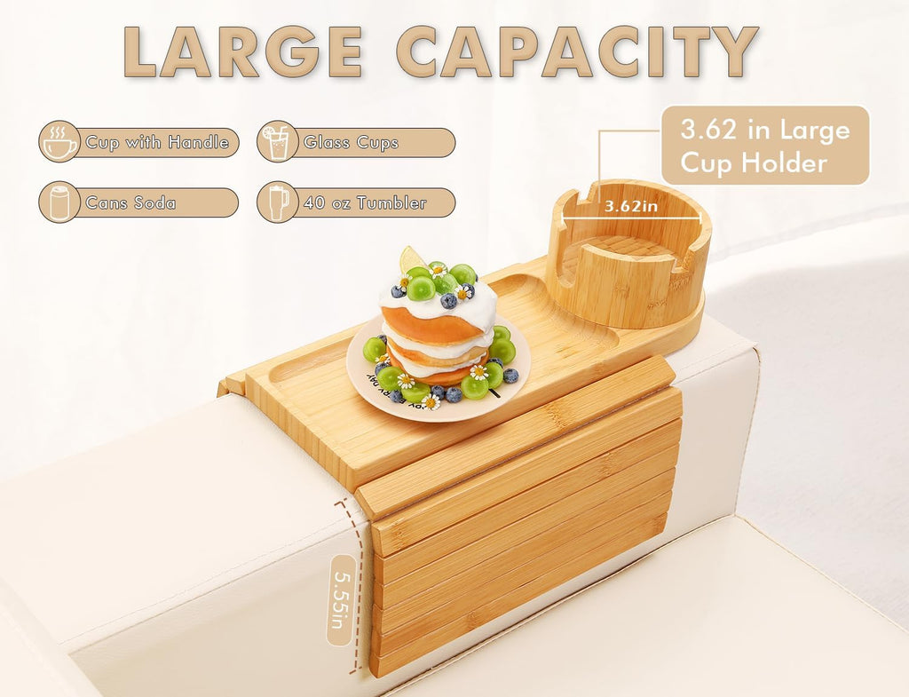 2 Packs Couch Armrest Table,Bamboo Folding Anti Slip Sofa Storage - Image 4