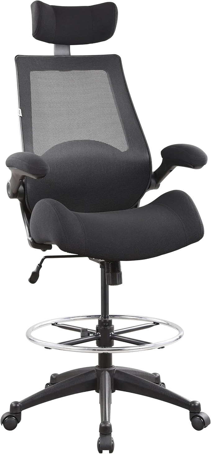 BOLISS Drafting Tall Office Chair 400lbs High Back Standing Desk Chair | Comfortable Wide Chair with Flip up Armrests, Adjustable Headrest,Molded Foam Seat, Lumbar Cushion, Adjustable Big FootRing by BOLISS