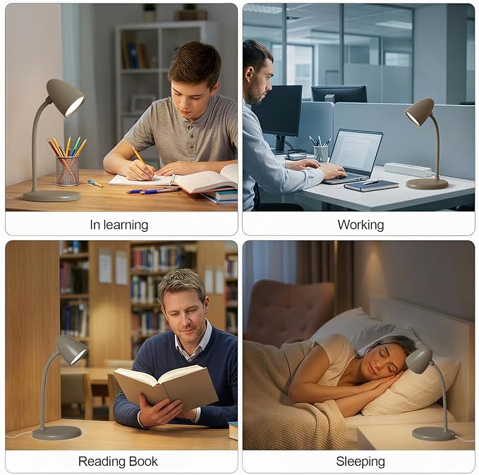 LED Desk Lamp for Home Office,Dimmable Table Lamp 3 Light Colors | Reading Light for Bedside Small Desk Lamp for College Dorm Room,Bedroom Desk Light,Brown - Image 3