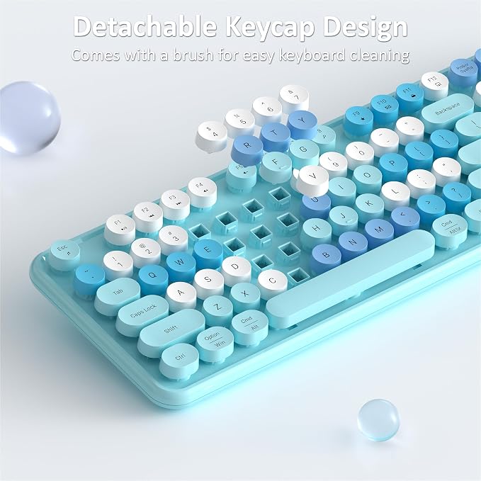 Links9+ Colorful Wireless Keyboard and Mouse Combo (Blue Colorful) | Full-Size Retro Typewriter Style Keyboard with Vintage Round Keycaps, 2.4G Wireless Set for Windows, Mac, Laptop, PC, Tablet - Image 6