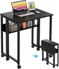 GreenForest Folding Desk with Wheels, 24.8" Rolling Table for Small Spaces | Storage Shelf, Lockable Casters, Compact Portable Workstation, Space-Saving Foldable Sofa Table, Home Office, Mobile, Black by GreenForest