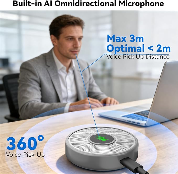 ANSTEN USB Microphone No Speaker, Laptop Computer Microphone Conference Mic | Mute Button with LED, Omnidirectional Condenser PC Desktop Mic, AI Noise Reduction, Plug & Play for Online Class Video - Image 3