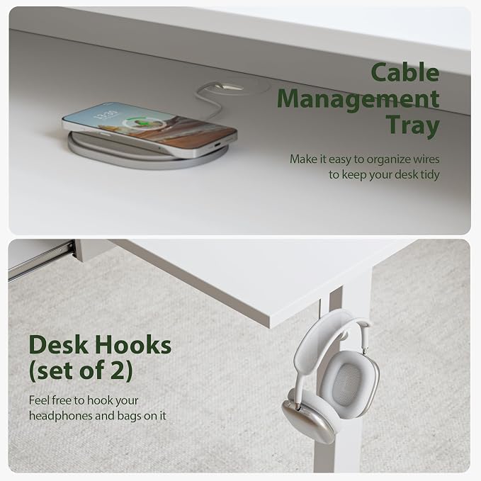 Agilestic 48 Inch Standing Desk with Drawers & Keyboard Tray, White | Electric Height Adjustable, 2 Storage Drawer, Monitor Stand, Sturdy Steel Frame, Memory Presets, Hooks, 154 lbs, Splice Board - Image 8