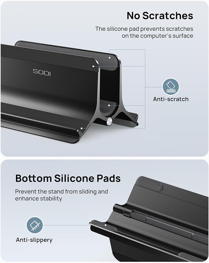 Vertical Laptop Stand Holder for Desk Compatible with MacBook Air, MacBook Pro Stand Vertical Aluminum Up to 17 inch, Gravity Auto-Lock Cooling, 3-in-1 Space Saving Desk Organizer Accessories - Image 7