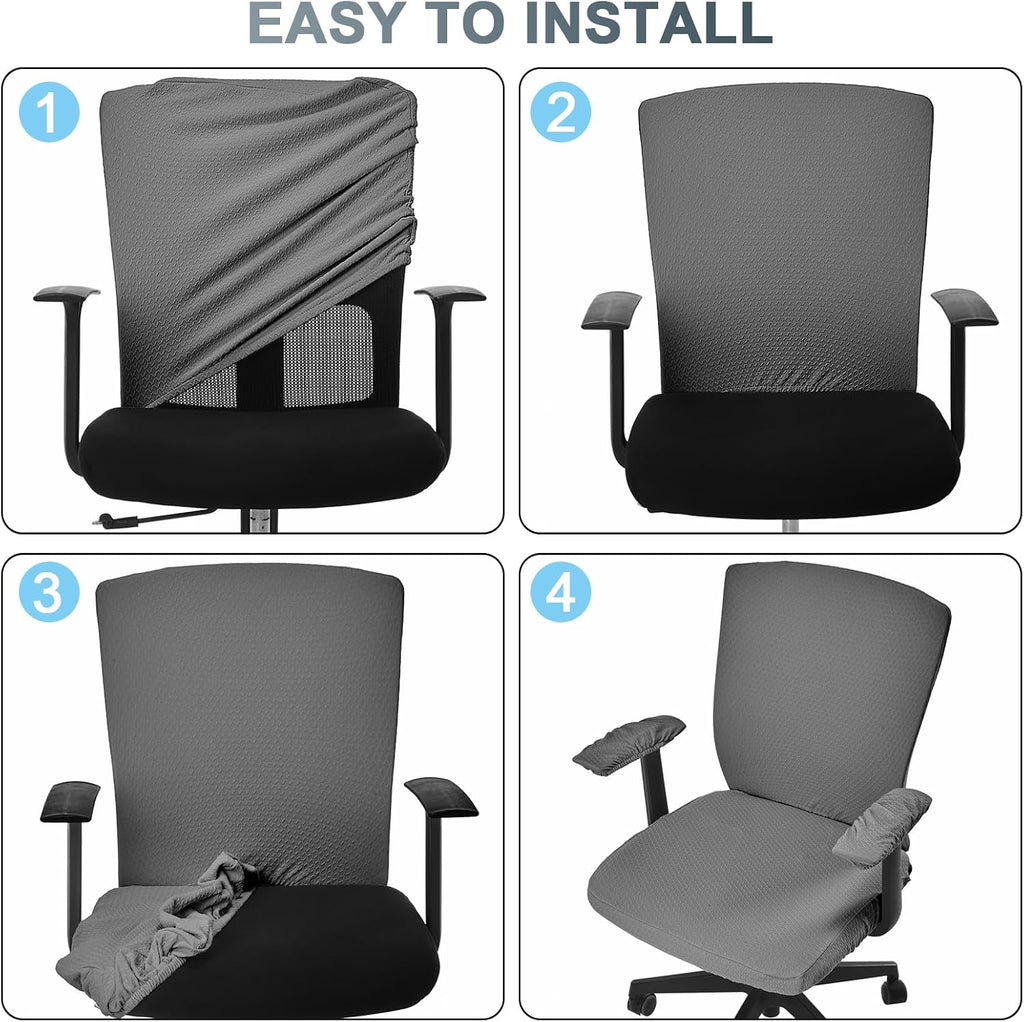 4 Pcs Office Chair Covers Set Computer Armrest Slipcover Seat, Gray - Image 6