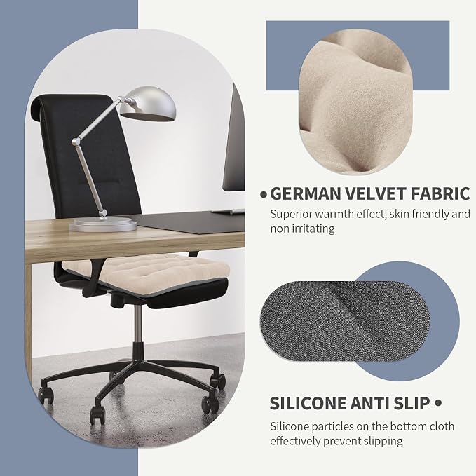 BUYUE Good Support Office Chair Cushion Padded, Soft Velvet Comfortable Non-Slip Seat Cushion for Computer Desk Kitchen Chair (1 Count, Beige) - Image 5