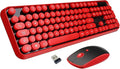 Red Wireless Keyboard and Mouse Combo,Typewriter Bubble Keys,for PC Laptop | Retro Round Keycaps,Clicky Sound,2.4GHz USB Receiver,Creamy Aesthetic Style,Full Size with Number Pad for Computer Desktop by LETTON