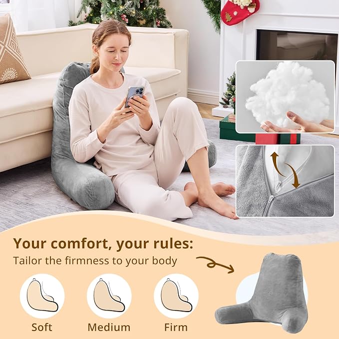 Sasttie Reading Pillow for Bed, Back Pillow for Sitting Up, Dark Grey | 25" Backrest Support Cushion for Couch, Sofa, and Floor, Dorm Essentials, OEKO-TEX, Adjustable Down Alternative Fill - Image 3