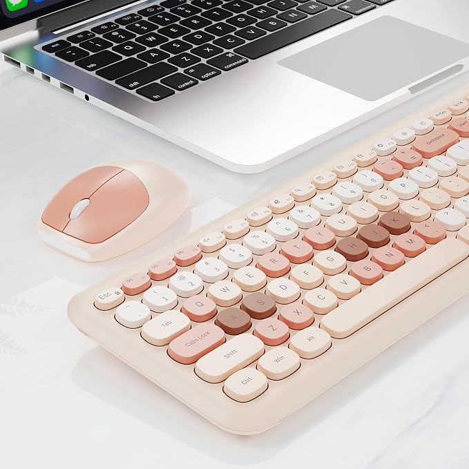 Nowlike Wireless Keyboard and Mouse Combo, Retro Typewriter Keyboard with Round Keycaps, Full-Size Ergonomic, Brown, Ideal for Windows PC, Home, Office, and College, Wireless Keyboard Mouse Combo - Image 9