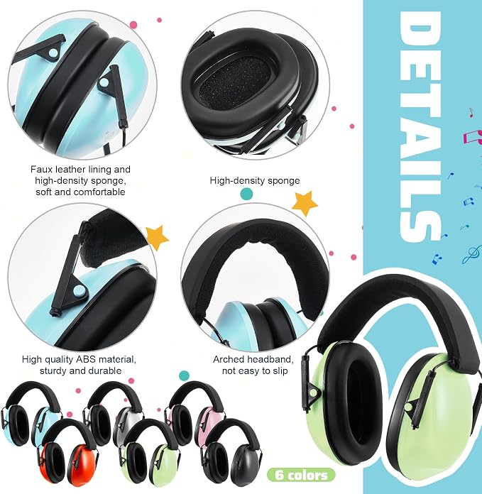 6 Pcs Noise Cancelling Headphones Kids Adult Ear Muffs Bulk, Ear Protection 27db Noise Reduction Hearing Earmuff - Image 2