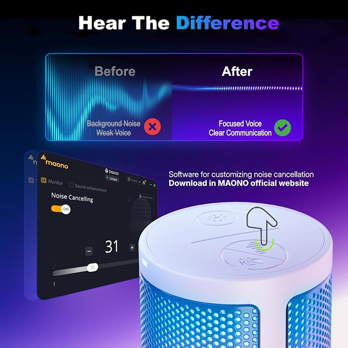 MAONO DGM20 USB Gaming Microphone for PC with Clear Voice & RGB Lighting | Noise Reduction, Tap-to-Mute, Gain Control and Plug & Play for Discord, Streaming, Podcasting, Chat and PS5/PS4 Gaming - Image 3