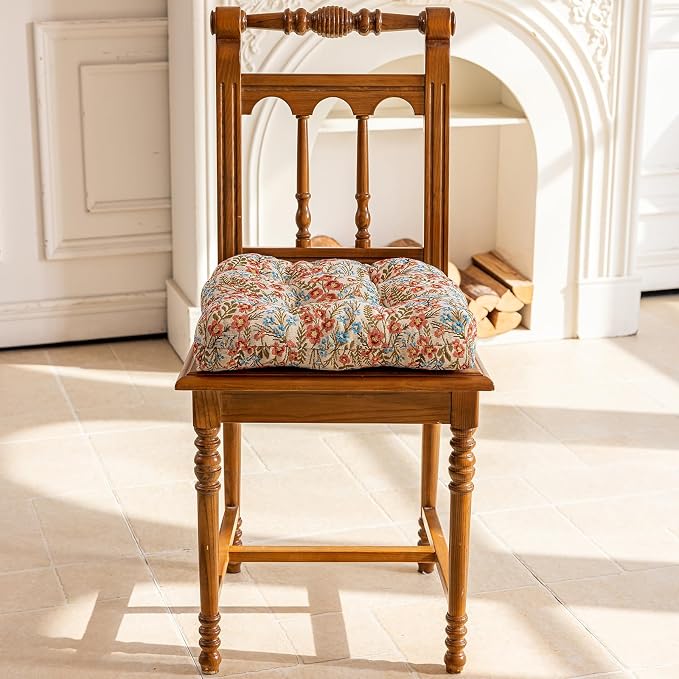 vctops Farmhouse Floral Print Chair Cushions with Ties U-Shaped Soft Comfortable Chair Pads Non Slip Seat Cushions for Indoor Dining Room and Kitchen Chairs (Flower G,18"x18") - Image 3