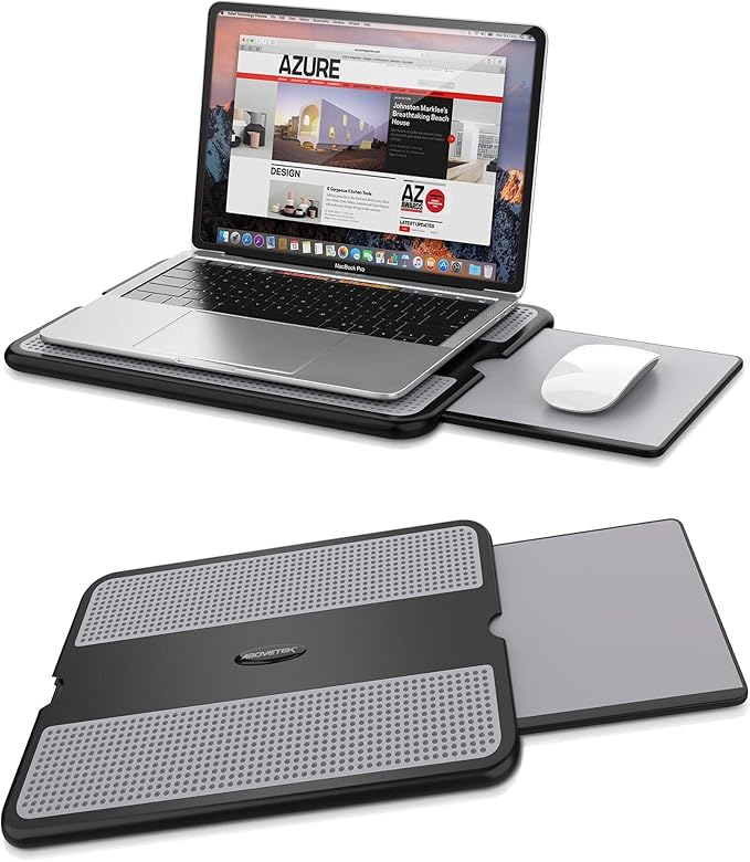 AboveTEK Portable Laptop Lap Desk w/Retractable Left/Right Mouse Pad Tray, Non-Slip Heat Shield Tablet Notebook Computer Stand Table w/Sturdy Stable Work Surface for Bed Sofa Couch or Travel by AboveTEK