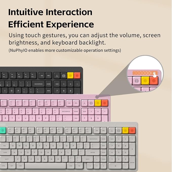 NuPhy Node100 Wireless Mechanical Keyboard, Hot Swappable Custom Low Profile Keyboard, 103 Keys Computer Gaming Keyboards, Supports Touch Gestures, PBT Keycaps, RGB Backlit, Bluetooth/2.4GHz/USB-C - Image 5