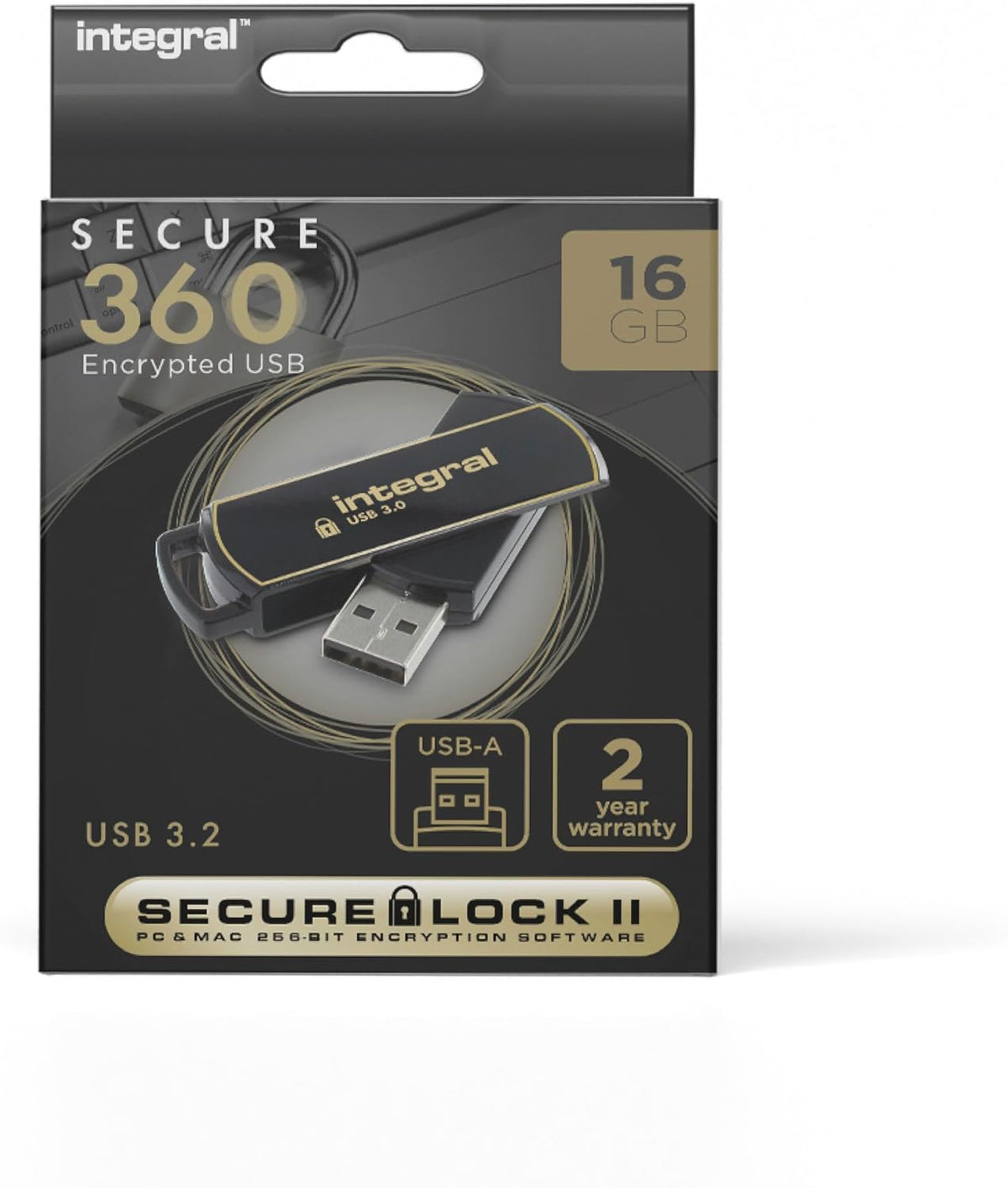 Integral 16GB Secure 360 Encrypted USB3.0 Flash Drive (256-bit AES Encryption) by Integral