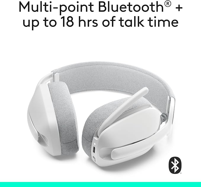 Logitech Zone Vibe 100 Wireless Over Ear Headphones - Off White | Lightweight, over ear, advanced multipoint Bluetooth, works with Teams, Google Meet, Zoom, Mac/PC - Image 7