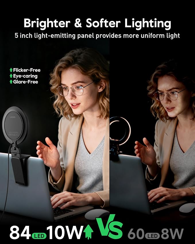 5" Ring Light for Computer, Eye-Care Lighting for Zoom Meetings, Streaming | Upgraded Panel, Ultra Soft, 50 Modes, CRI>97.8, Memory, Portable Light for Laptop, Monitor & Webcam - Image 2