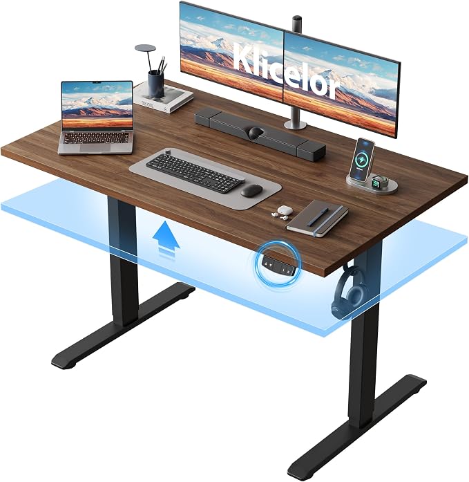 Klicelor 48 Inch Electric Standing Desk, Height Adjustable Office Desk, Sit Stand Up Computer Desk with Memory Preset, Two-Piece Desktop, Dark Walnut by Unknown