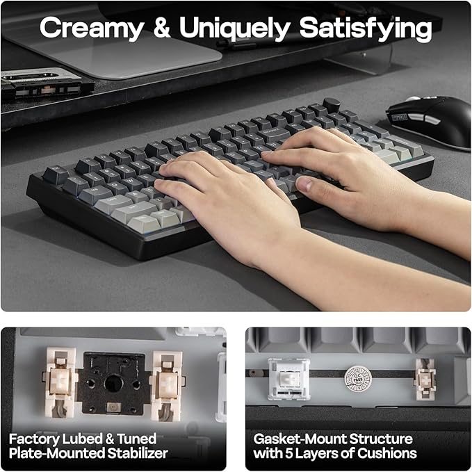 EPOMAKER Galaxy100 Lite QMK/VIA Gaming Keyboard with 8000mAh Battery | 1800 Aluminum Mechanical Keyboard with Numpad, USB-C/BT/2.4Ghz, Hot-Swap, Creamy Sound (Black, Marble White Switch) - Image 4