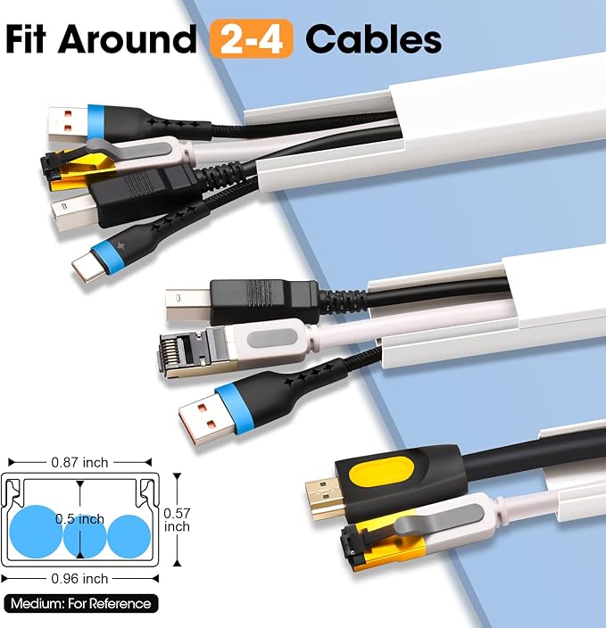 YesBes 87in Cord Hider Kit, Cord Covers for Wires on Wall, Paintable Cable Raceway, Cord Hider for Wall Mount tv, tv Cable Hider Wall kit, Wire Covers for Cords, 6X L14.5in X W0.96in X H0.57in - Image 2