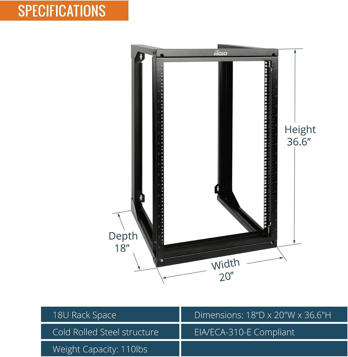 Tecmojo 18U Wall Mount Rack, Server Rack,Open Frame Server Rack,Network Rack for 19inch Computer/AV/Data/IT/Media Equipment,18inch Depth,16inch Apart Mounting Holes,Swing Gate,Square and Tapped Holes - Image 2