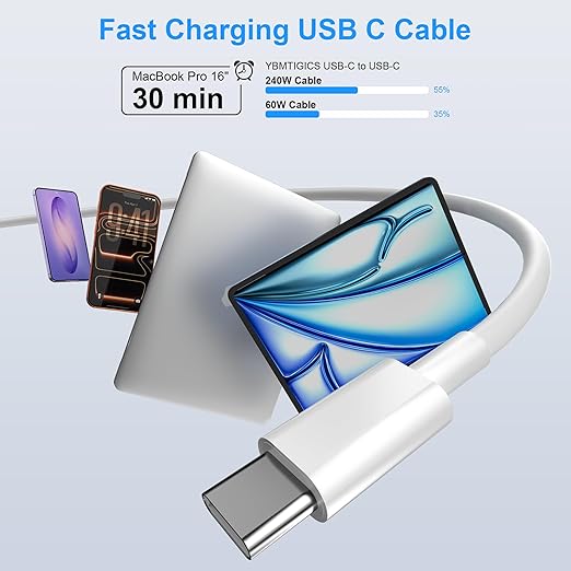 USB C to USB C Charging Cable 10ft 240W, 2Pack for Apple iPhone 17/16/15 Fast Charger Cord, Long USBC to USB-C Power Cord for iPhone 17/16e/Pro/Air/Pro Max, for MacBook Pro/Air,for iPad Pro/Air/Mini - Image 4