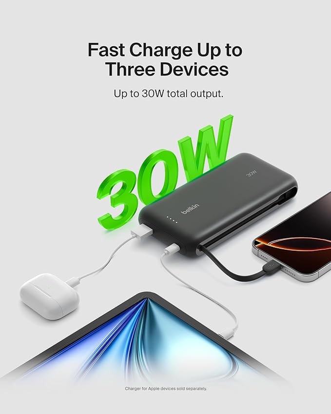 Belkin 20000mAh 30W USB C Power Bank, Portable Charger for iPhone & iPad | Fast Charging, Integrated USB C Cable, Eatra USB C Port, iPhone 17, iPad, Samsung Galaxy S26, Charge 2 Devices - Image 6