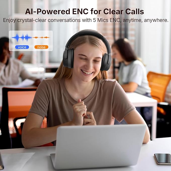 EarFun Tune Pro Active Noise Canceling Headphones, Wireless Headphones | 5 Mics Clear Call, 120H Playtime, Bluetooth 5.4, Hi-Res Audio, Multipoint Connection, Custom EQ via App, Comfortable Fit - Image 5