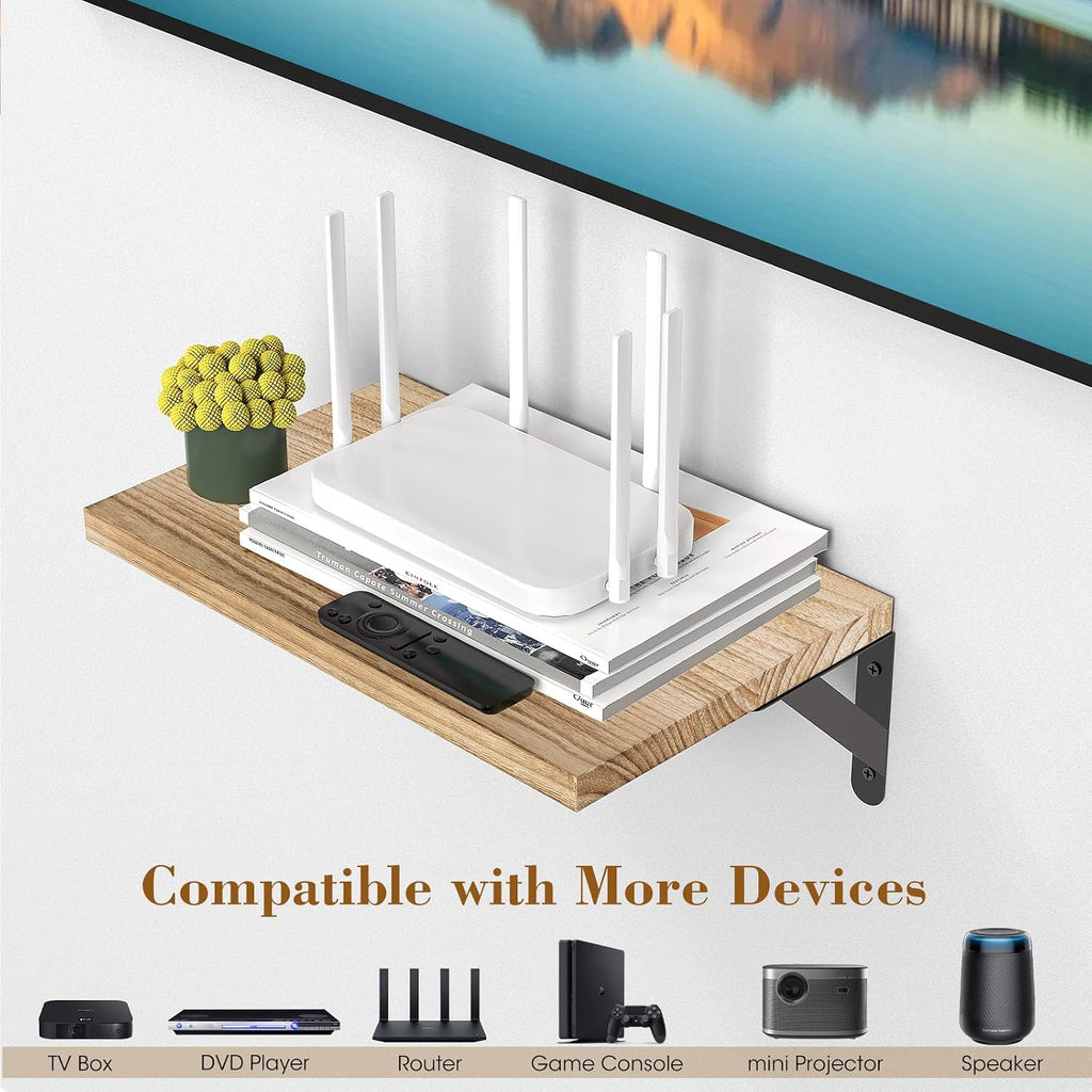DAWASAPAT Projector Shelf, Projector Wall Mount Floating Shelf,15.7" x 9.8" Deep Shelves with Large Storage for Living Room, Kitchen, Office, Bathroom, Bedroom Router Shelf with Cable Ties-Oak 2pcs - Image 4