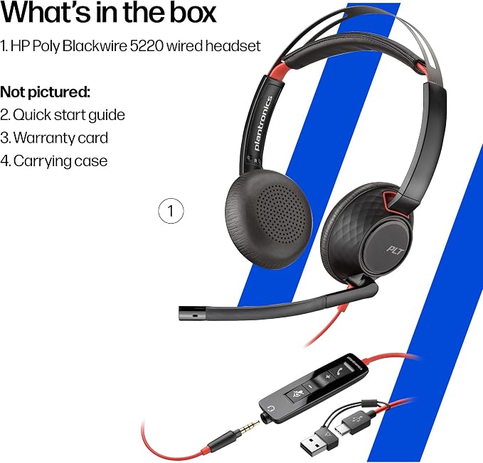 Poly Blackwire 5220 Wired Headset - Flexible Boom Mic - Noise Cancelling Headphones with Mic - USB-C, USB-A, 3.5mm - Ergonomic Over-Ear Design - Works with Microsoft Teams, Zoom - Work from Home - Image 7