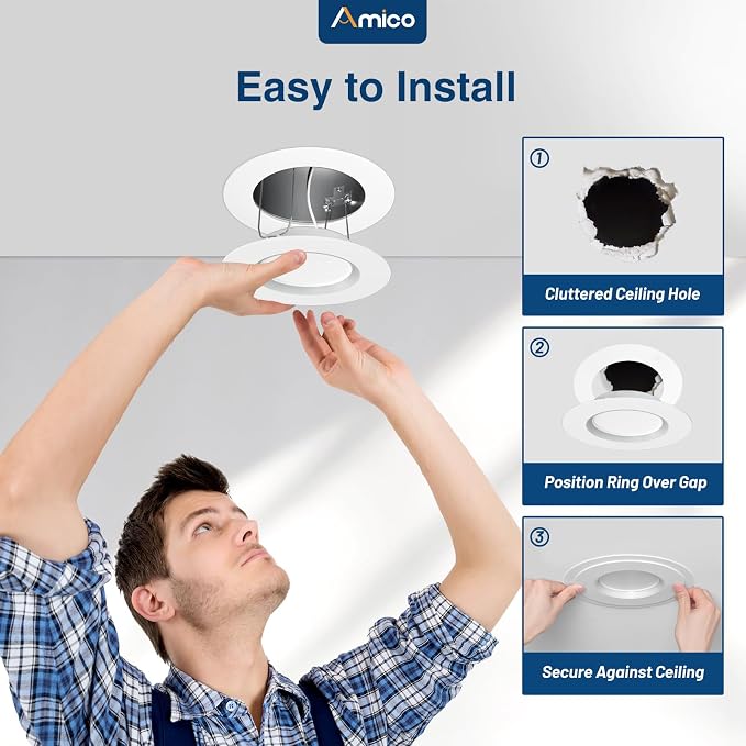 Amico Goof Rings for 6 Inch Recessed Lights, 24 Pack, White | Can Light Trim Ring Cover, Outer Diameter 8.6-inch, Inner Diameter 6.2-inch, Durable Plastic Design - Image 4