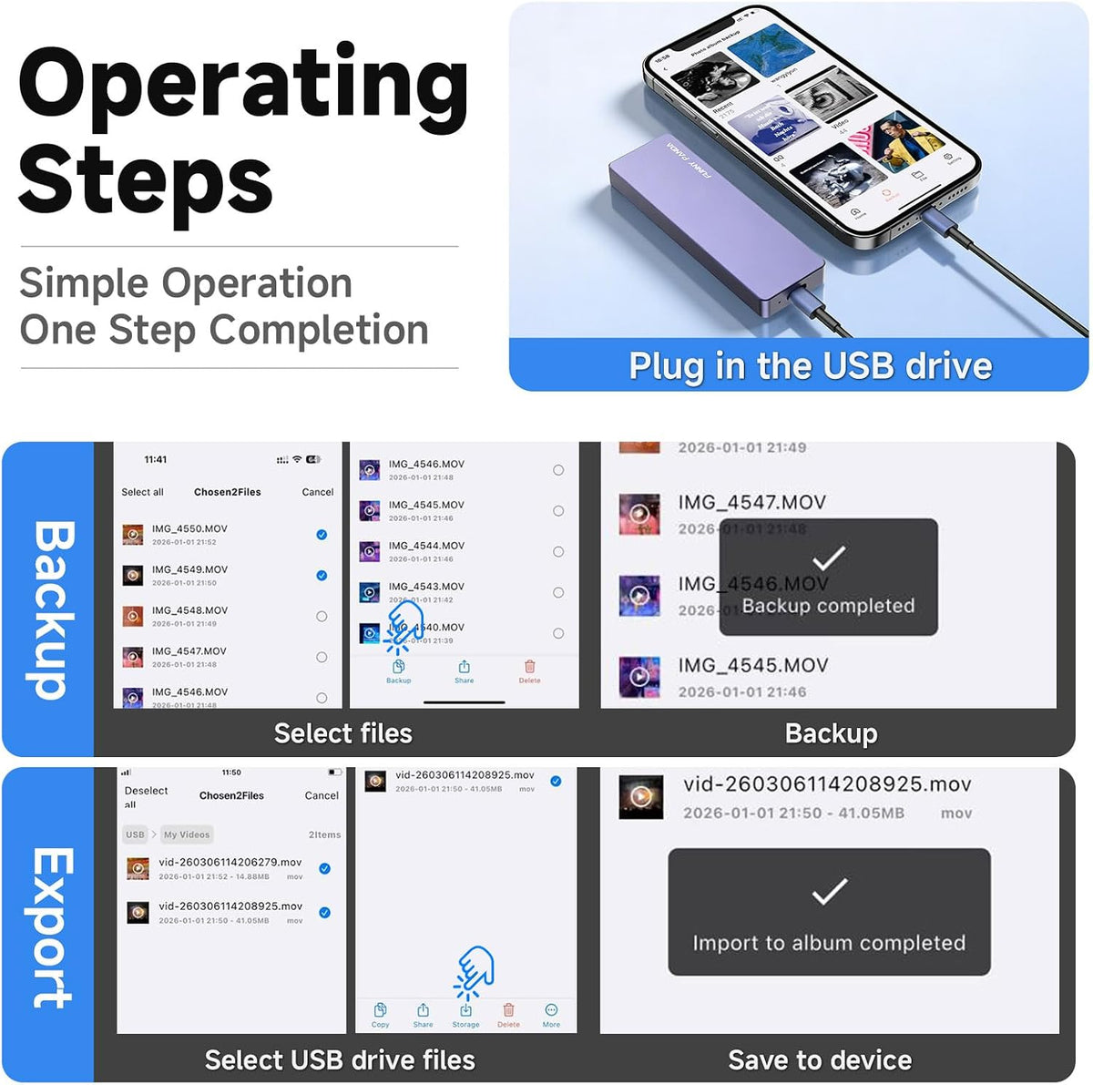 FUNNYPANDA Portable Flash Drive 128GB Comes with a Dedicated App High-Capacity Storage for Phones, PCs, and Laptops Store Photos, Videos, and Contacts One-Click Smart Quick Backup Plug and Play - Image 5