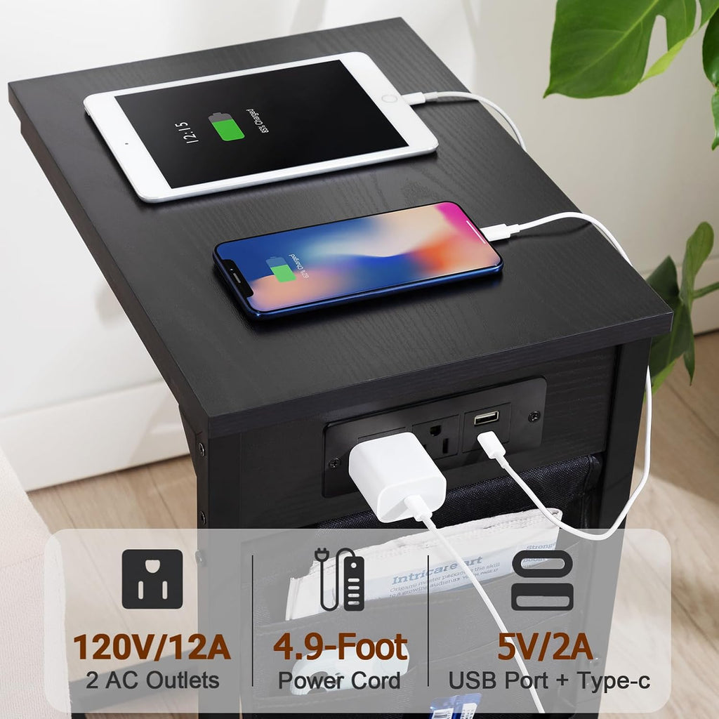 AMHANCIBLE C Shaped End Table with Charging Station, TV Trays, Set of 2 - Image 5
